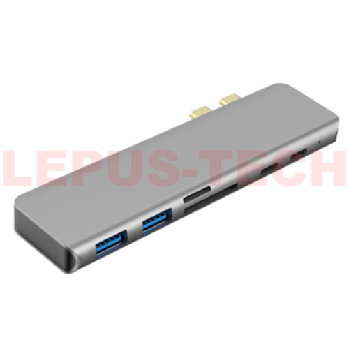 TWO Type-C TO HDMI+USB3.0+USB2.0+SD/TF+PD+C/F(Straight) M0308