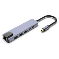 Type-C TO RJ45+HDMI+USB2.0*2+C/F(DATE)+PD(with lig