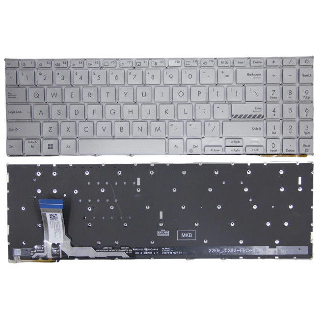 Asus K3605, K3605ZV, K3605VC, K3504, M3504, S3504, E1504, M3605, backlit US keyboard silver - main product image