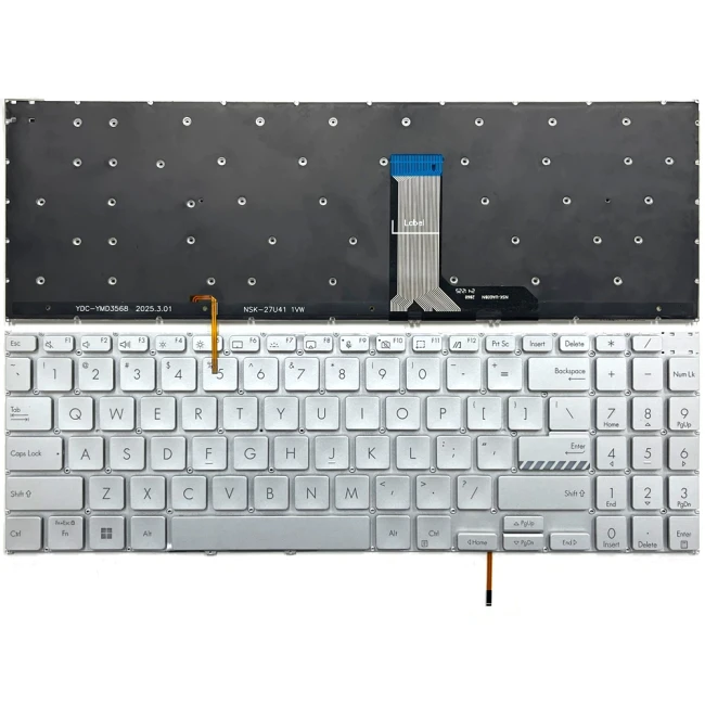 Asus Vivobook Pro15 K6602Z, K6502V, N7600, N7601Z, M7600Q, backlit US keyboard silver - main product image