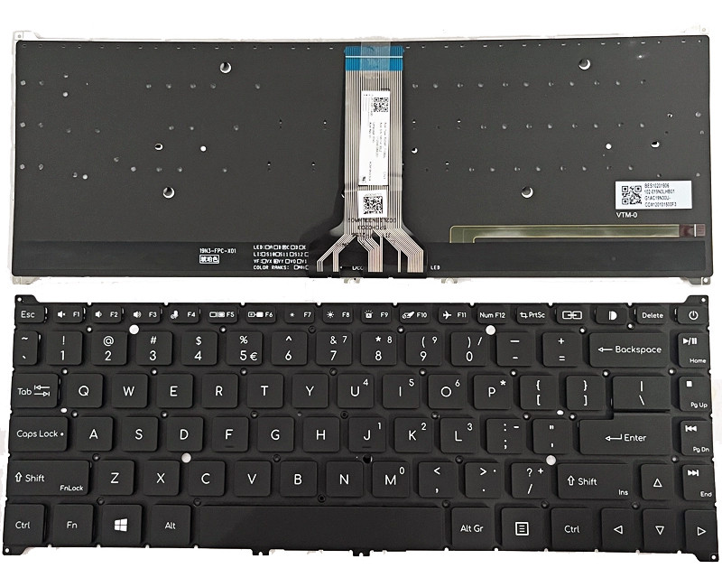 Acer ConceptD CC314-72, CC314-72G, CC314-72P, CC314-73, CC314-73G, CC314-73P, black backlit US keyboard - additional view 