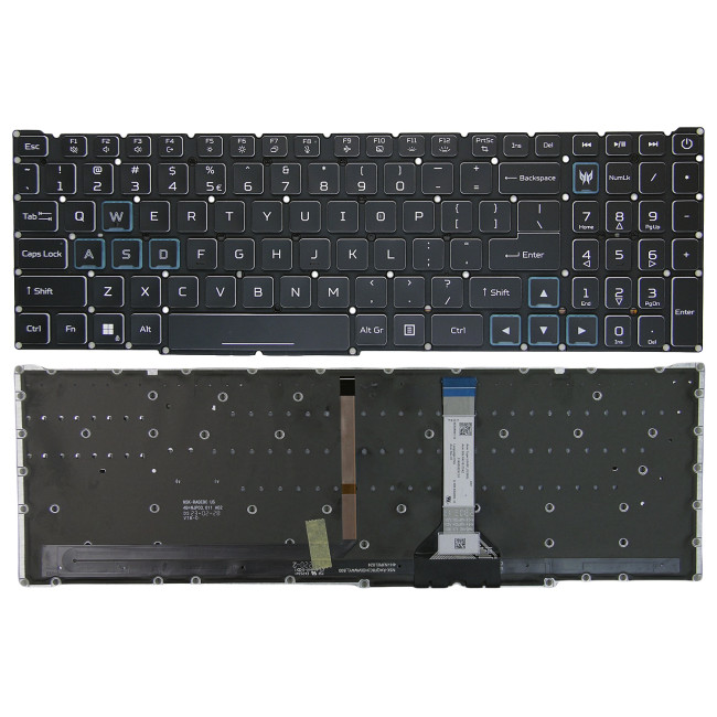 Acer AN517-53, AN517-54, AN517-41, PH315-53, PH315-54, PH317-54, blue backlit slim US keyboard - main product image