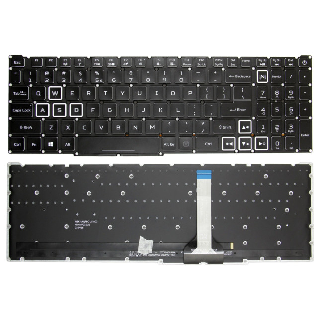 Acer AN517-53, AN517-54, AN517-41, PH315-53, PH315-54, PH317-54, white word slim backlit US keyboard - main product image