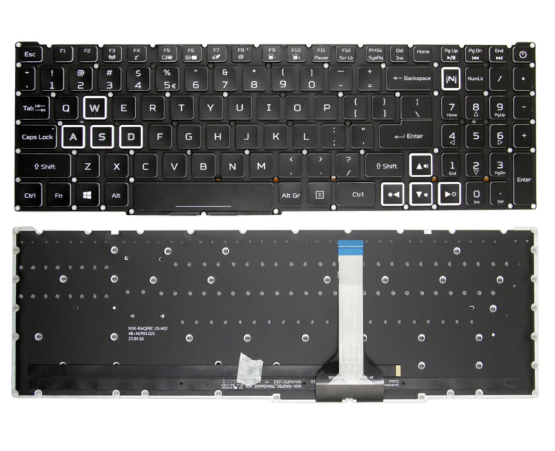 Acer AN515-45 AN515-56 AN515-57 AN515-46 white word slim backlit US keyboard - additional view 