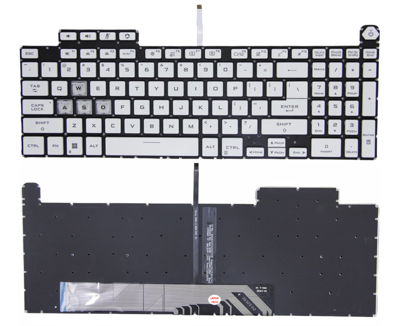 Asus TUF Gaming FA507, FX507, FX517, FA607, FX607, FX617, FA707, FX707, GA507, white RGB backlit US keyboard high copy - additional view 