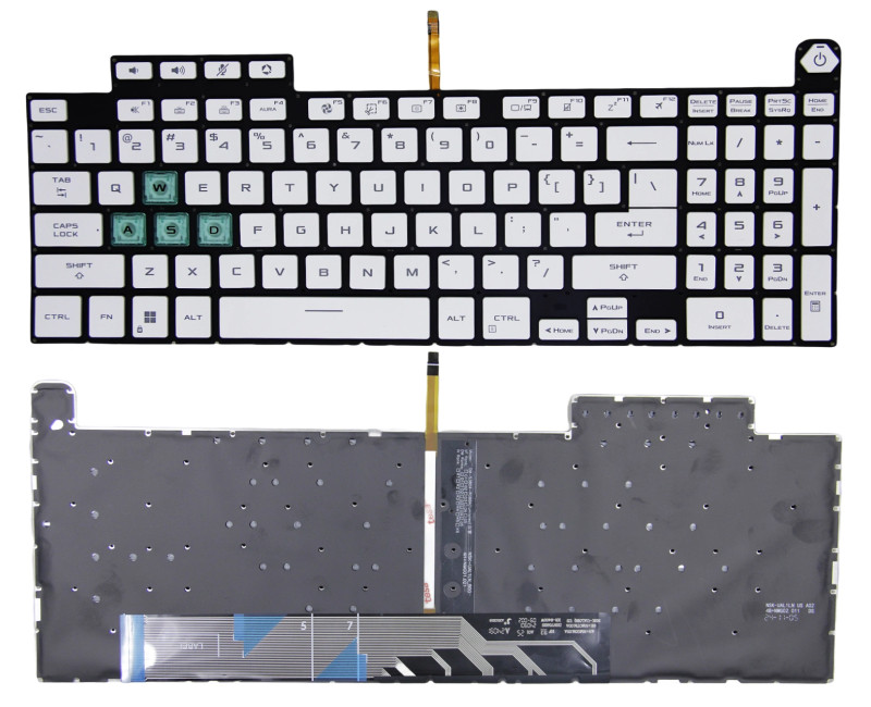 Asus TUF Gaming FA507, FX507, FX517, FA607, FX607, FX617, FA707, FX707, GA507, white green RGB backlit US keyboard - additional view 