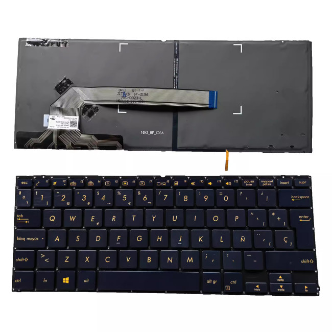 Asus ZenBook Flip S UX370 UX370UA UX370UAF UX370UAR Q325UA blue backlit Spanish SP keyboard - main product image