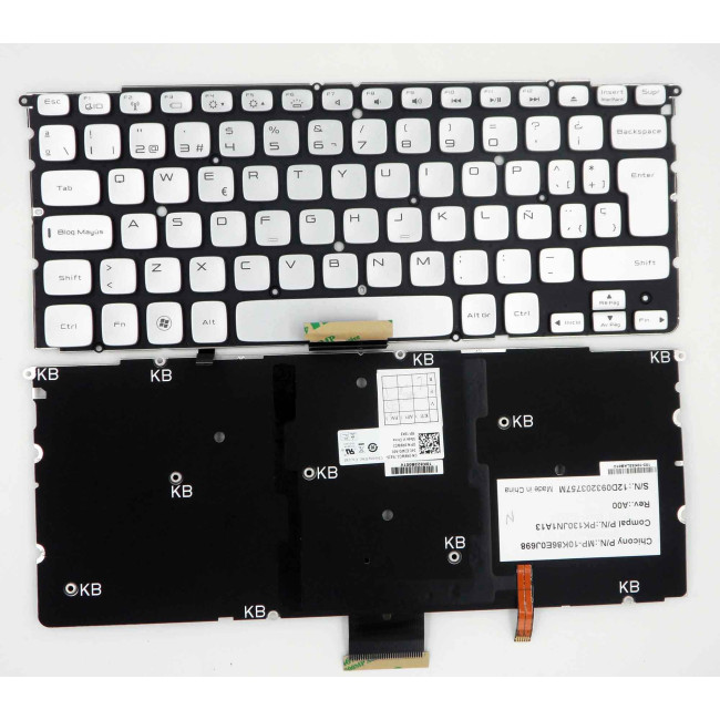 Dell 14Z L412Z 15Z L512Z silver backlit Spanish SP keyboard - main product image