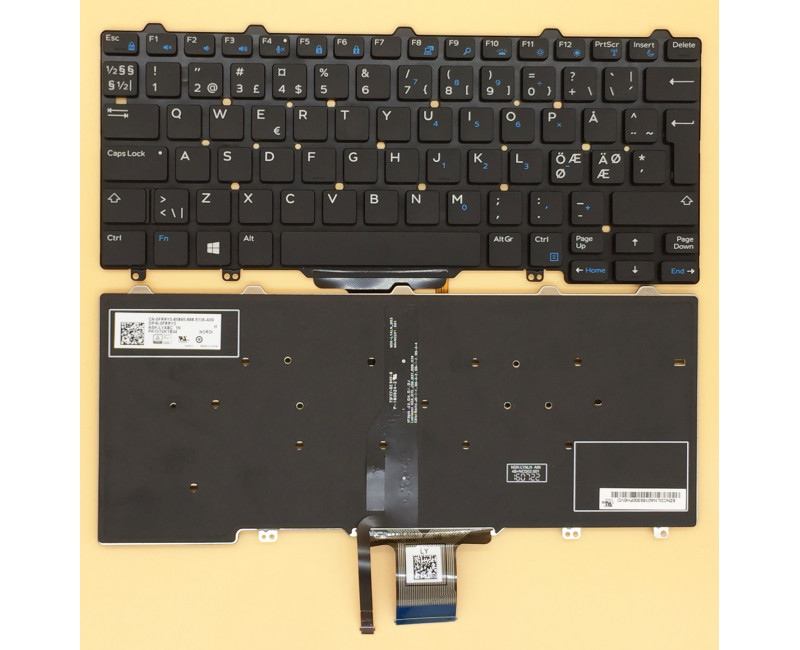 Dell XPS 12 9250 E7270 E5270 E5250 E7250 E7275 3150 3160 backlit Norwegian NE keyboard - additional view 