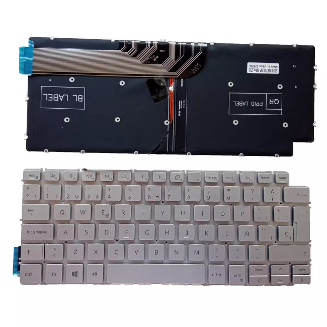 Dell Vostro 5390 5391 5490 P114G 7306 2n1 P125G silver backlit Spanish SP keyboard - main product image