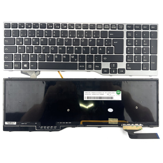 Fujistu E753, E754, E756, E554, E556, E557, H730, H760, H770, backlit German DE keyboard gray - main product image