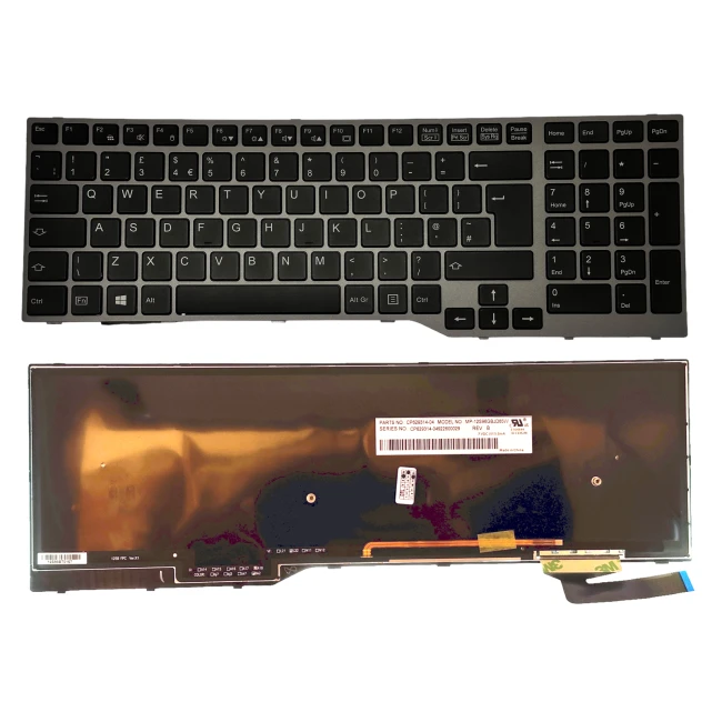 Fujistu E753 E754 E756 E554 E556 E557 H730 H760 H770 gray backlit UK keyboard - main product image