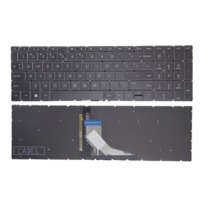 HP 250 G7, 255 G7, 256 G7, 256 G8, 250 G8, 250 G9, 255 G8, 255 G9, black crystal keycap backlit US keyboard - main product image