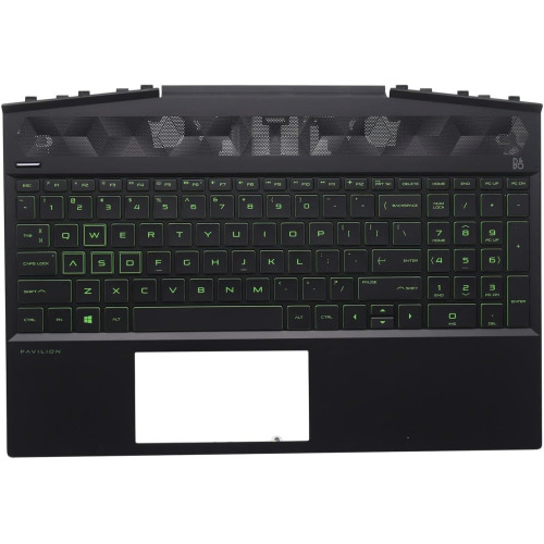 HP 15-DK, 15T-DK, 15DK, L57593-001, green backlit US keyboard palmrest - main product image