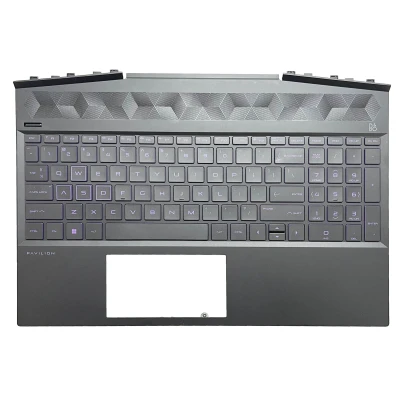 HP 15-DK, 15T-DK, 15DK, L57596-001, purple backlit US keyboard palmrest