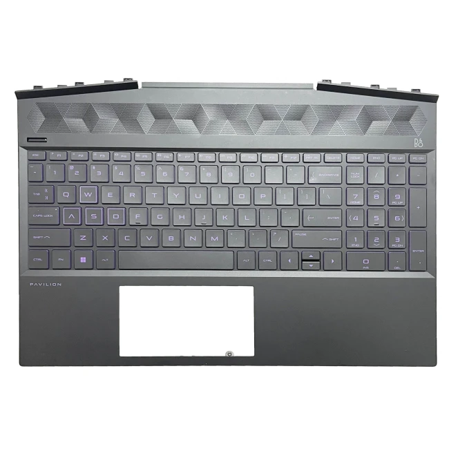 HP 15-DK, 15T-DK, 15DK, L57596-001, purple backlit US keyboard palmrest - main product image