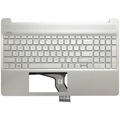 HP 15-EF, 15-DY, 15s-EQ, 15s-FQ, TPN-Q222, L63579-001, backlit US keyboard palmrest silver