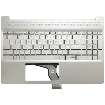 HP 15-EF, 15-DY, 15s-EQ, 15s-FQ, TPN-Q222, L63579-001, backlit US keyboard palmrest silver