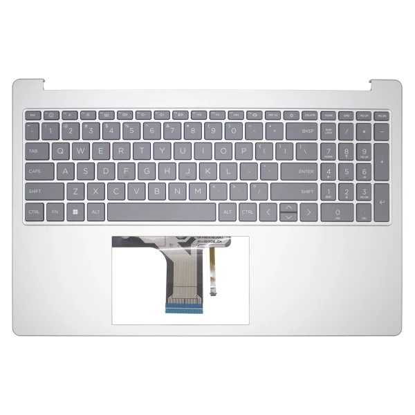 HP 15-FC, 15-FD, TPN-Q286, TPN-Q287, N36752-001, silver gray backlit US Keyboard Palmrest double fan - main product image