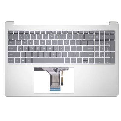 HP 15-FC, 15-FD, TPN-Q286, TPN-Q287, N36752-001, silver gray backlit US Keyboard Palmrest single fan