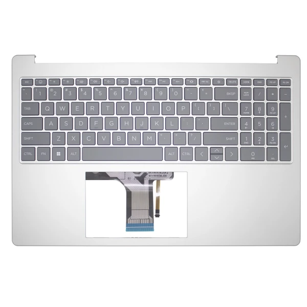 HP 15-FC, 15-FD, TPN-Q286, TPN-Q287, N36752-001, silver gray backlit US Keyboard Palmrest single fan - main product image