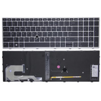 HP EliteBook 855 G5 G6, 850 G5 G6, 750 G5, 755 G5, Zbook 15U G5 G6, backlit US keyboard silver frame