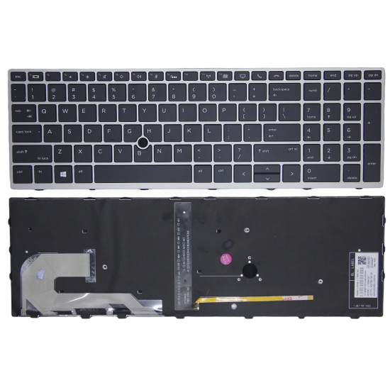 HP EliteBook 855 G5 G6, 850 G5 G6, 750 G5, 755 G5, Zbook 15U G5 G6, backlit US keyboard silver frame - main product image