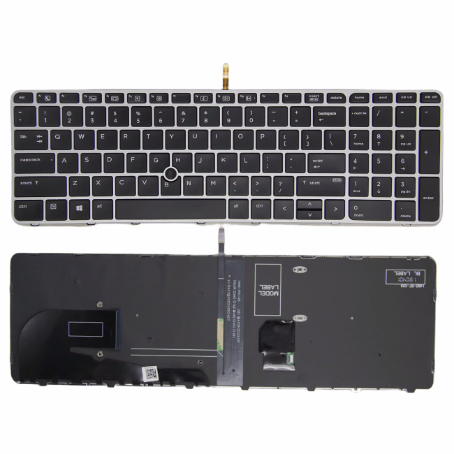 HP EliteBook 850 G3 G4, 755 G3 G4, Zbook 15u G3 G4 silver frame backlit trackpoint US keyboard - main product image