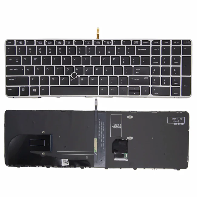 HP EliteBook 850 G3 G4, 755 G3 G4, Zbook 15u G3 G4 silver frame backlit trackpoint US keyboard - main product image