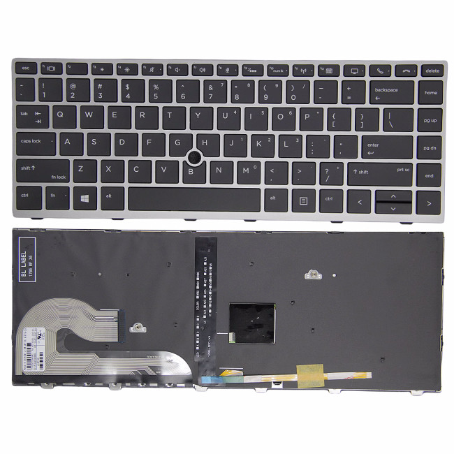 HP Elitebook 840 G5 G6, 745 G5, 846 G5, 848 G5, Zbook 14U G5, silver frame backlit trackpoint US keyboard original - main product image