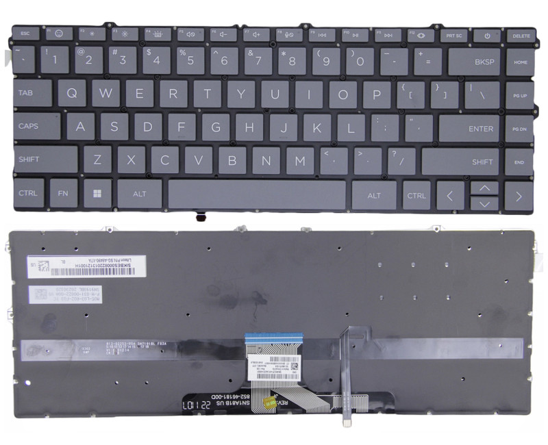 HP X360 14-DW, 14-DV, 14-DY, 13-BB, 13T-BB, 14M-DW, 14T-DW, 14M-DY, 14Q-DY, 14T-DY, gray backlit US keyboard F1 smile - additional view 