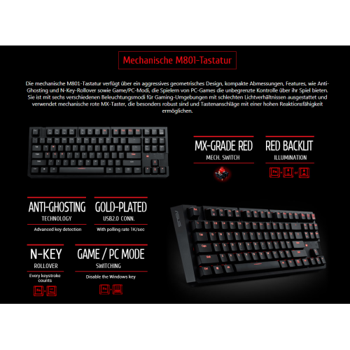 Asus M801 Red axis 87 Keys Real RGB Mechanical German DE keyboard 0K001-00310000 - main product image