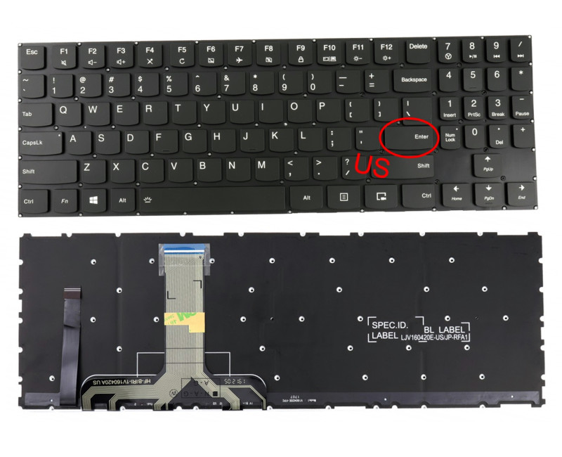 Lenovo Y540-15, Y540-15ICH, Y540-15IRH, Y540-17, Y540-17IRH, black RGB backlit US keyboard - additional view 