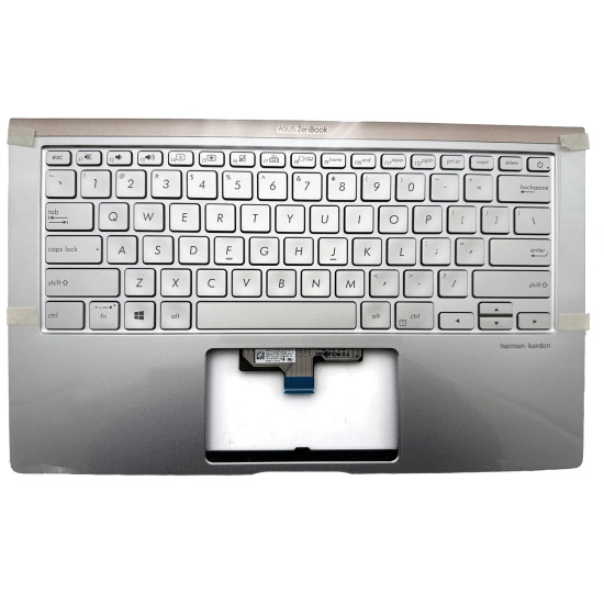 Asus Zenbook UX433, UX433F, silver backlit US keyboard palmrest - main product image