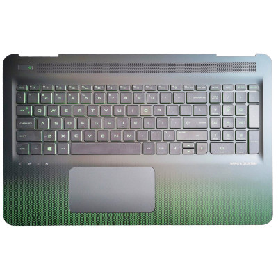 HP omen 15-AX, 15-BC, 15-DP, TPN-Q173, backlit US keyboard palmrest deep green touchpad