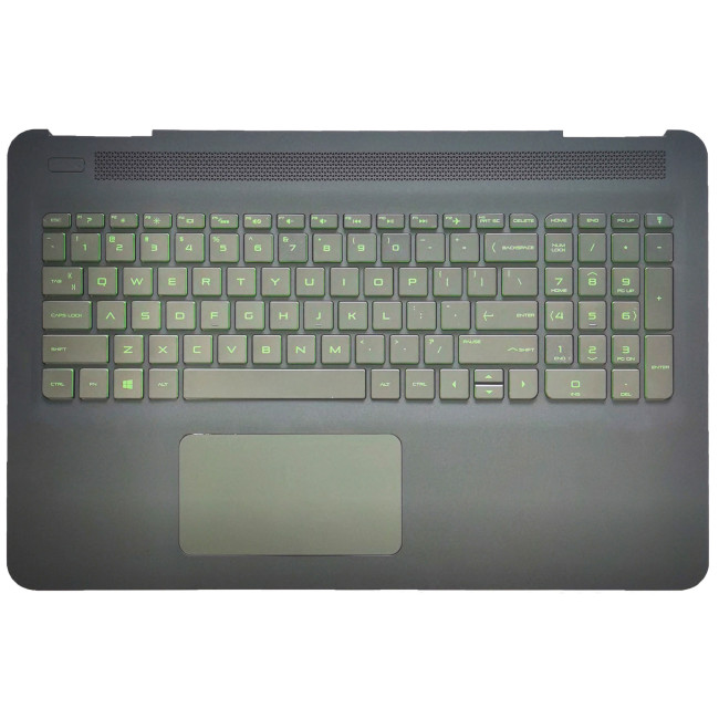HP omen 15-AX, 15-BC, 15-DP, TPN-Q173, backlit US keyboard palmrest green touchpad - main product image