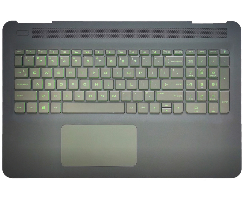 HP omen 15-AX, 15-BC, 15-DP, TPN-Q173, backlit US keyboard palmrest green touchpad - additional view 