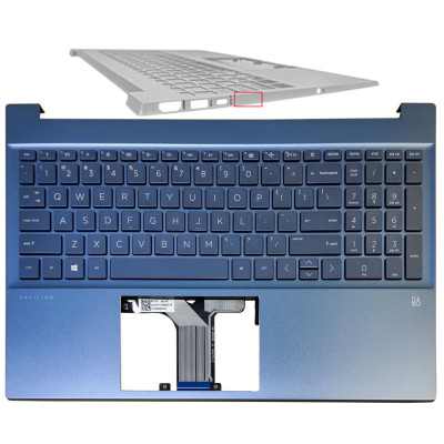 HP Pavilion 15-EG, 15-EH, TPN-Q245, TPN-Q246, 2021 backlit US keyboard palmrest blue