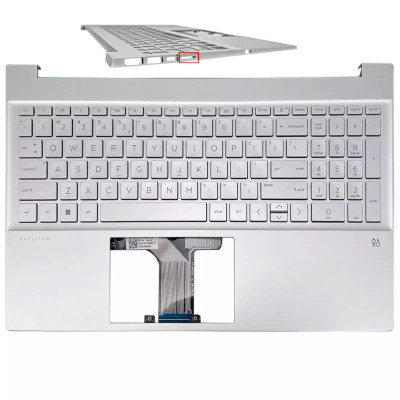 HP Pavilion 15-EG, 15-EH, TPN-Q245, TPN-Q246, 2021 backlit US keyboard palmrest silver SD