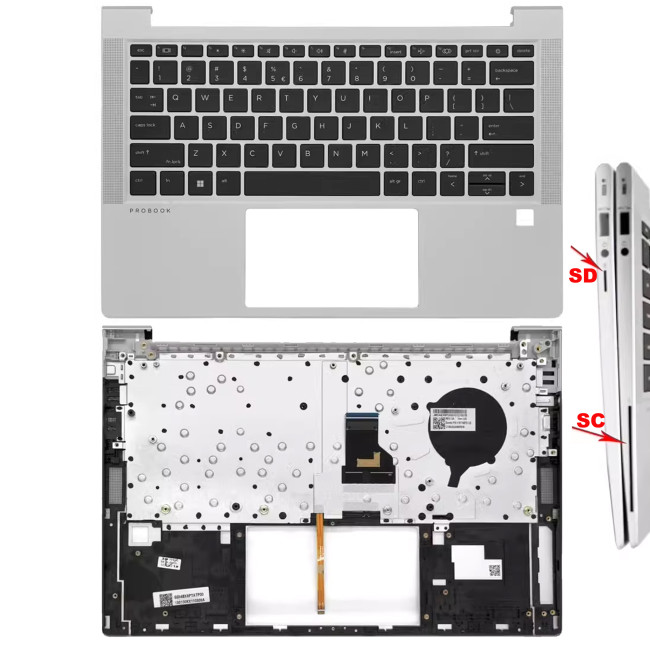 HP Probook 430 G8 palmrest topcase cover C case silver with SD backlit US keyboard - main product image
