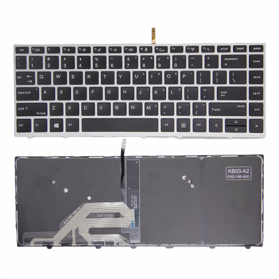 HP 430 G5, 440 G5, 445 G5, 640 G4 G5, silver frame backlit US keyboard OEM - main product image