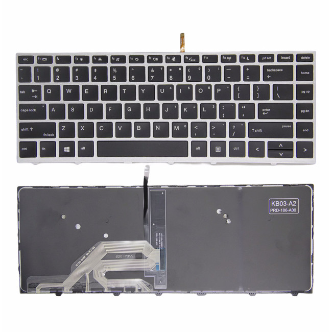 HP 430 G5, 440 G5, 445 G5, 640 G4 G5, silver frame backlit US keyboard OEM - main product image