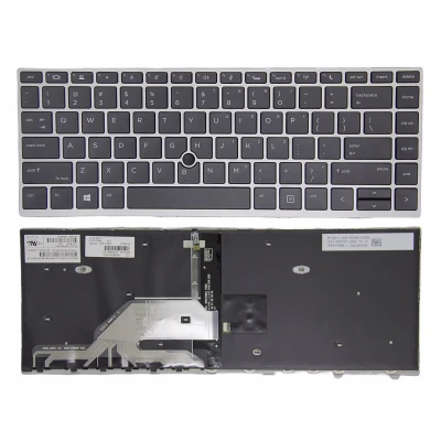 HP 430 G5, 440 G5, 445 G5, 640 G4 G5, silver frame backlit trackpoint US keyboard original