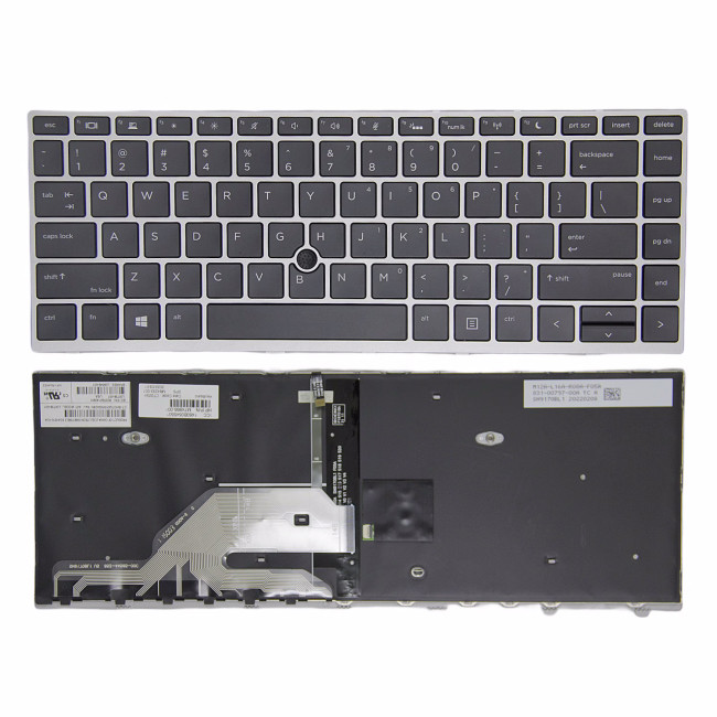 HP 430 G5, 440 G5, 445 G5, 640 G4 G5, silver frame backlit trackpoint US keyboard original - main product image
