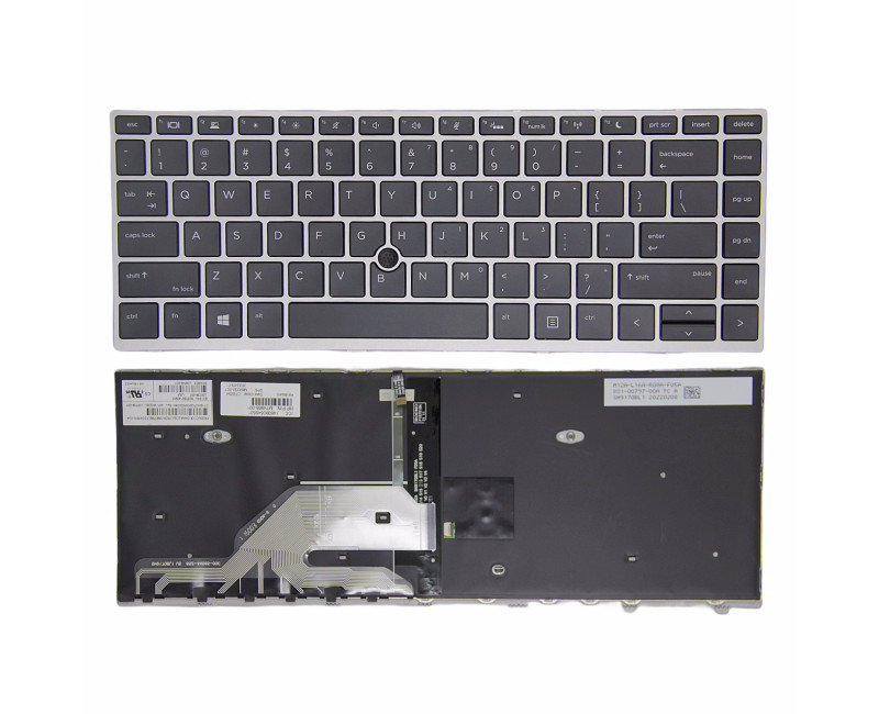 HP 430 G5, 440 G5, 445 G5, 640 G4 G5, silver frame backlit trackpoint US keyboard original - additional view 