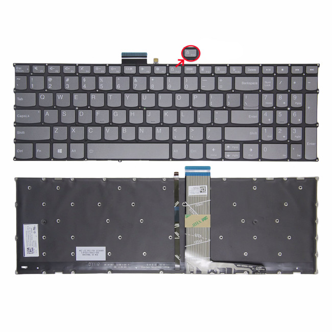 Lenovo IdeaPad 5-15iil05 5-15are05 5-15itl05 5-15alc05 F10 lock gray backlit US keyboard - main product image