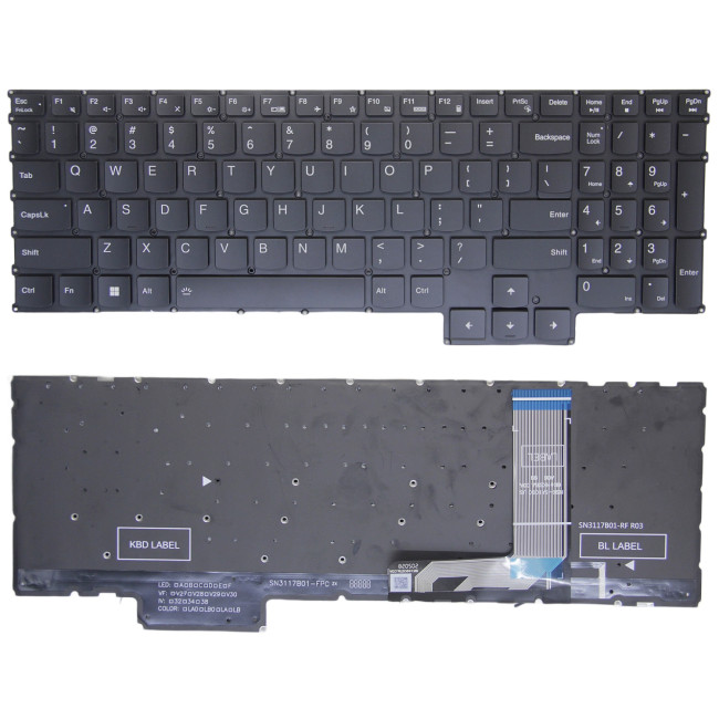Lenovo Legion 7 16IRX9 - Type 83FD, black backlit US keyboard - main product image