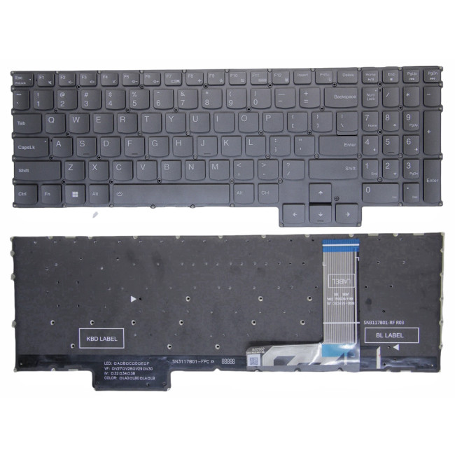Lenovo Y7000P IRH8, R7000P APH8, R7000 AHP9, ARP9, 2023 2024 gray backlit US keyboard - main product image