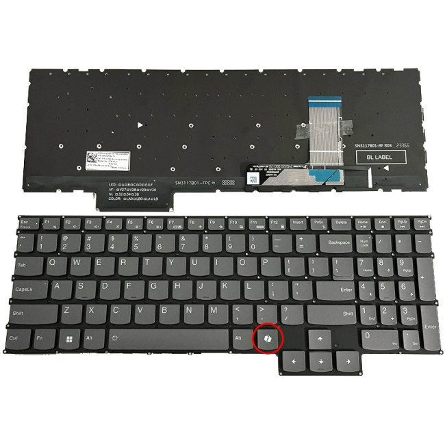 Lenovo Y7000P IRH8, R7000P APH8, R7000 AHP9, ARP9, 2023 2024 gray backlit US keyboard AI - main product image
