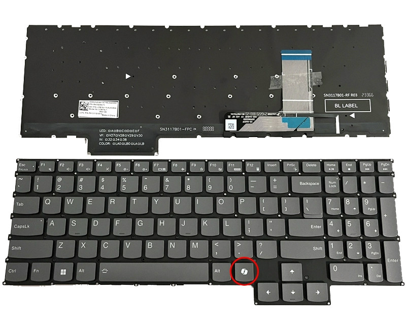 Lenovo LOQ 15IRH8 15APH8 16IRH8 16APH8 gray backlit US keyboard AI